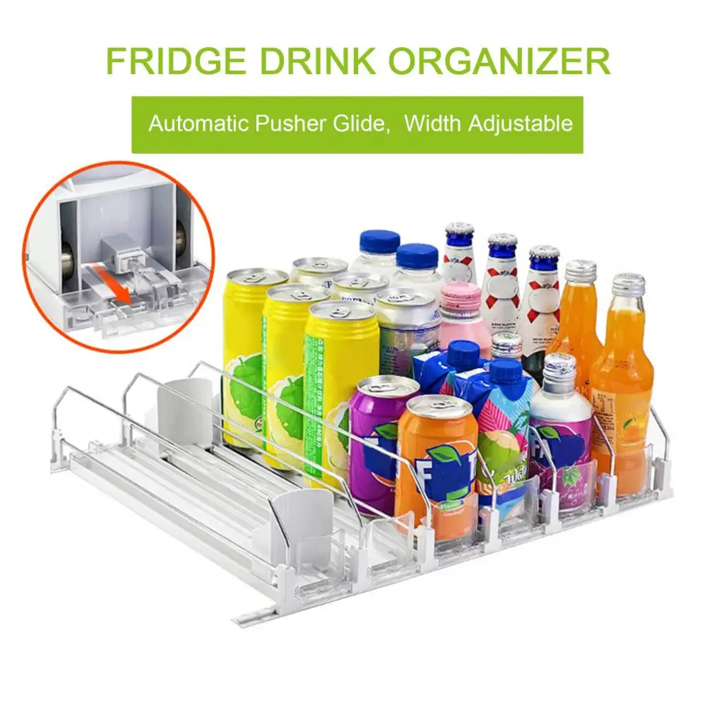 

1/2/3/4Pcs Fridge Drink Organizer with Automatic Pusher Glide Refrigerator Soda Can Dispenser Heavy Duty Width Adjustable Dual B