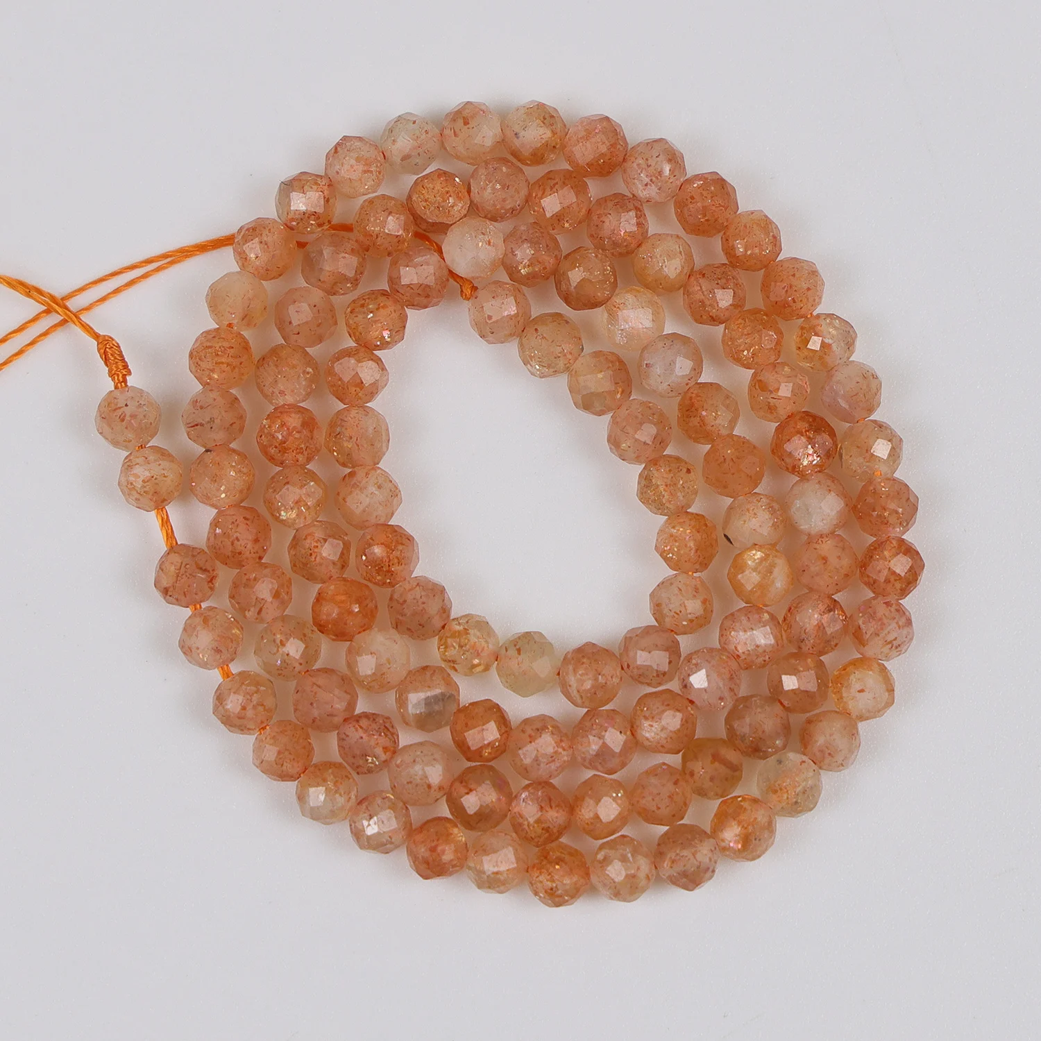 4mm Natural Faceted Sunstone Round Orange Golden Gemstone Loose Beads Accessories for DIY Jewelry Necklace Bracelet Earring Make