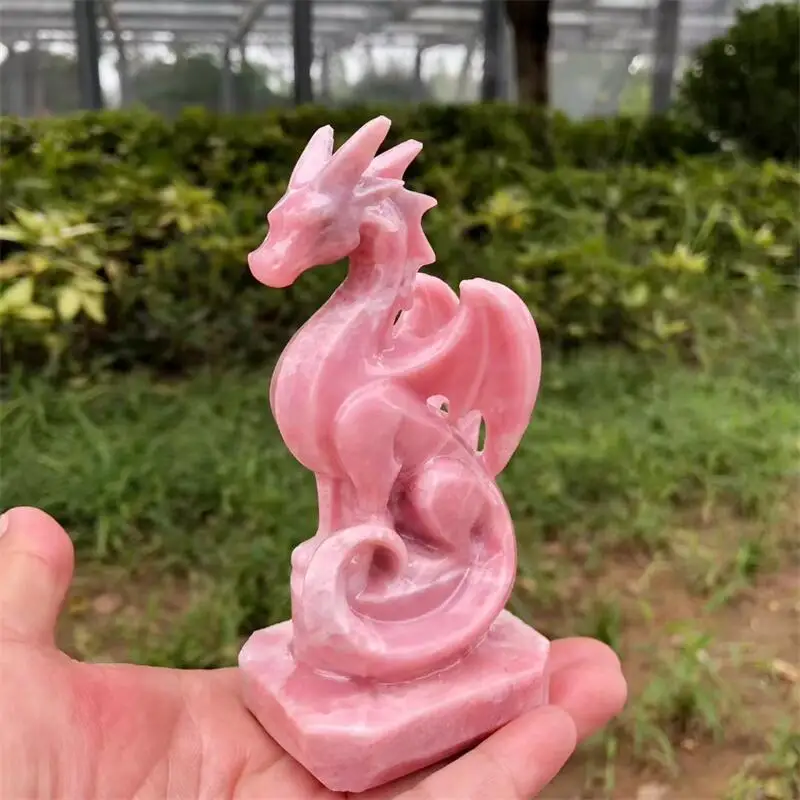 Natural Pink Opal Dragon Carving Decoration Healing Crystal Reiki Figurine Quartz Gemstone Ornament Craft Gift 1PCS
