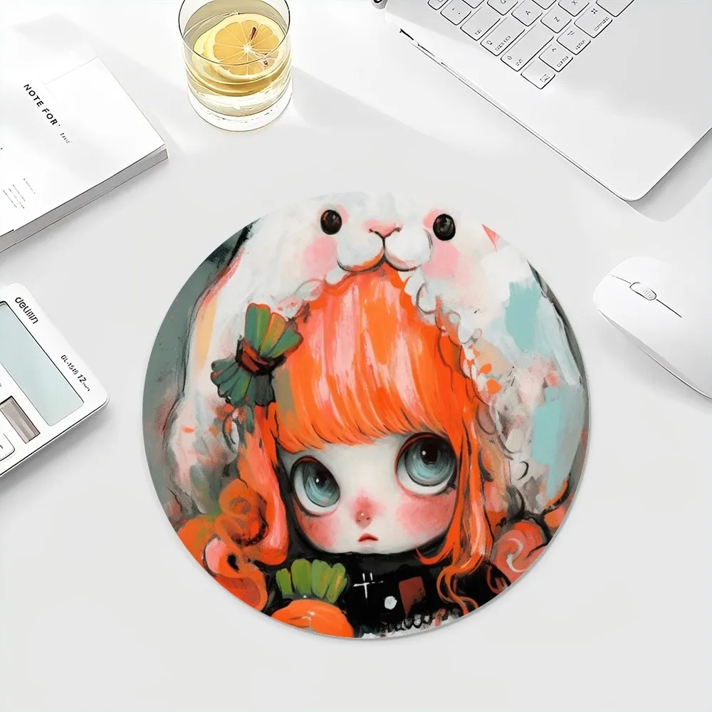 Cute girl Mousepad INS Tide Round Keyboard Mat Table Mat Students Cabinet Gamer Desktop Mousepad Cup Mats Deskpad Home Decor