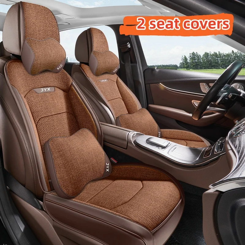 (Luxury Edition) Dual Front Seats with 2 Soft Headrests and 2 Comfortable Lumbar Supports, Suitable for All Seasons, Comfortable, Breathable, Easy to Care For, Linen Car Seat Cushions, Universal Fit, Wear-Resistant, Precise Fit for Original Car Seats, Front Seat Cushions, Front Storage Pocket Design, Washable and Easy to Care For, 3D Design, Enhance Your Driving Experience, Available in Five Colors, Suitable for Various Car Models