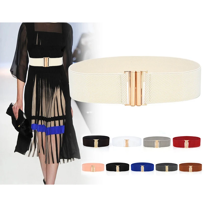 

Women Fashion Wide Elastic Belt Metal Buckle Cinch Waistband Ladies Dress Waist Band Cummerbands Casual Stretch Belt