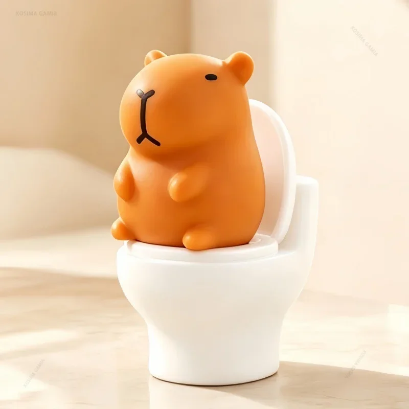 Cute Animal Resin Figurines Sitting on Toilet Mini Capybara Frog Pig Funny Statue for Bathroom Desktop Home Decor Creative Gift