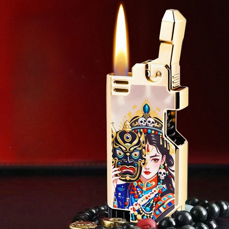Trendy Mechanical Ejection Lighter Refillable Gas Ignition Personalized Color Print Men's Gift Smoking Accessory