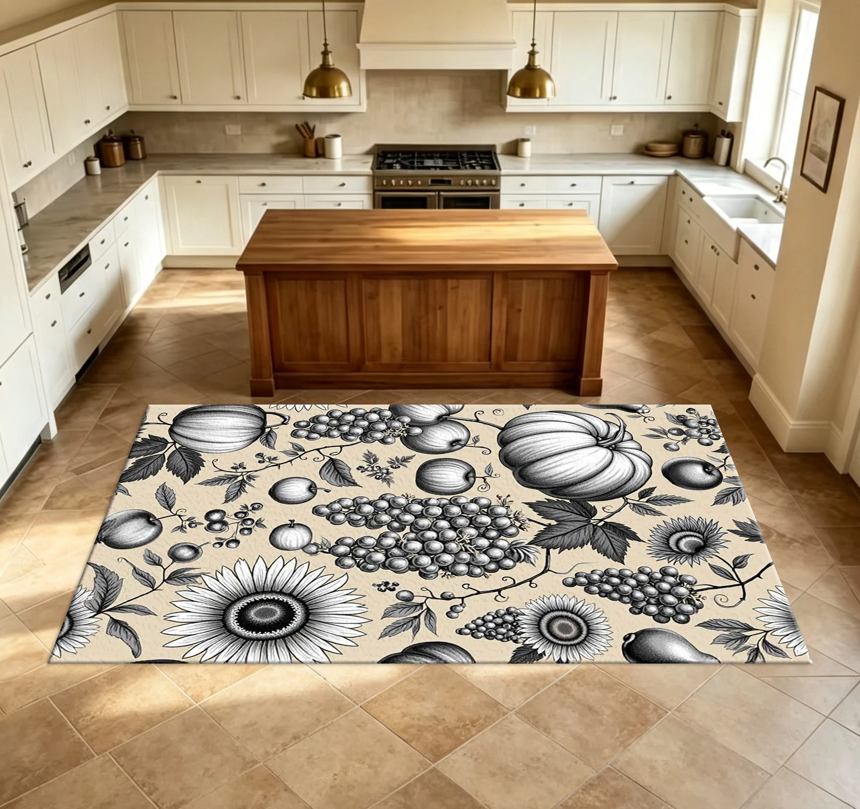 Vintage Fruit Sunflower Pattern Carpet Floor Decoration Carpet Suitable for Home Use