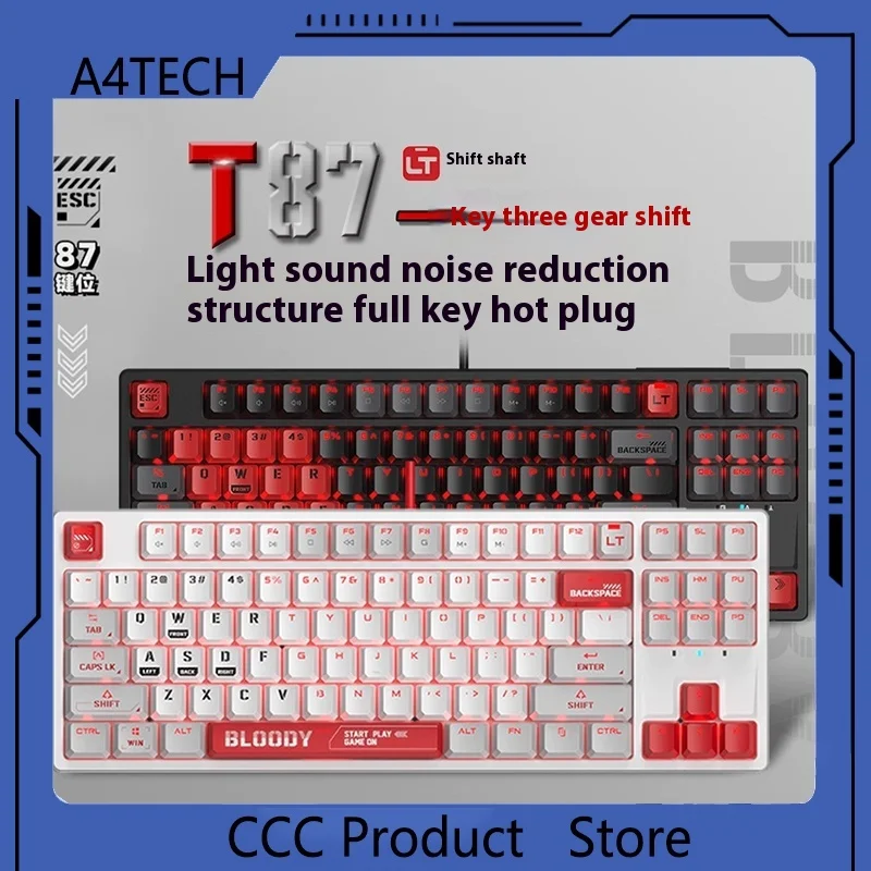 A4tech Blood Hand Ghost T87 Gaming Mechanical Keyboard Optical Axis Variable Speed Esports Hot Plug Customized Office Game Gift