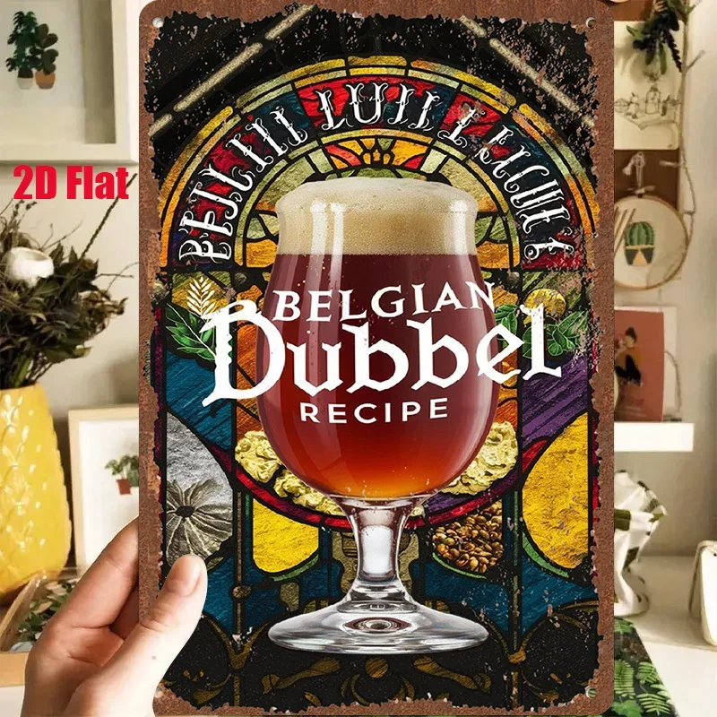 1PC 2D Flat Metal Sign Belgian Dubbel Beer Recipe Color Window Design Retro Tin Poster Bar Kitchen Cellar Wall Decor 8x12 Inch