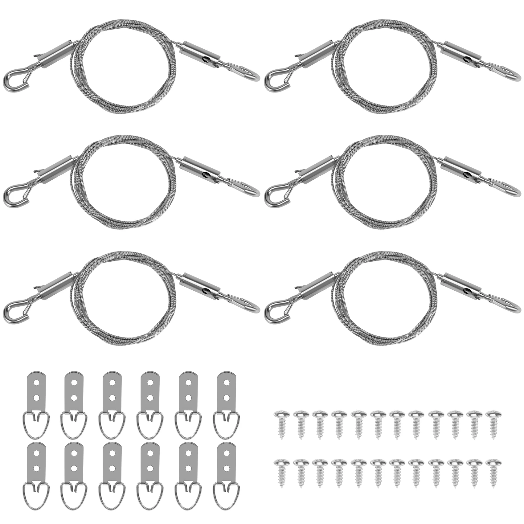 A44Z-6Piece Picture Hanging Wire Kit With D Rings Supports 50 Lbs Duty Mirror Hanging Wire For Picture, Light Lamp