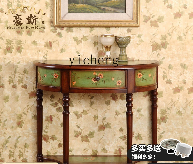 ZK simple Xuanguantai green fresh dressing makeup table side table solid wood foot round table