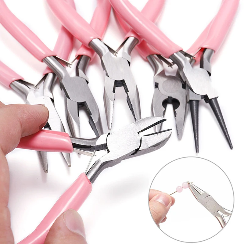 Hot 1Pc Mini Pliers Diagonal Round Bent Needle Nose Handcraft Beading Insulated Cutter Pliers For Jewelry Making Tools.