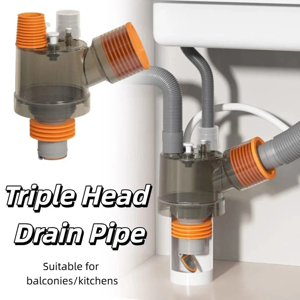 Connects Three-Way Drain Pipe Diverter Triple Floor Drain Anti-Odor Connector Air Conditioning