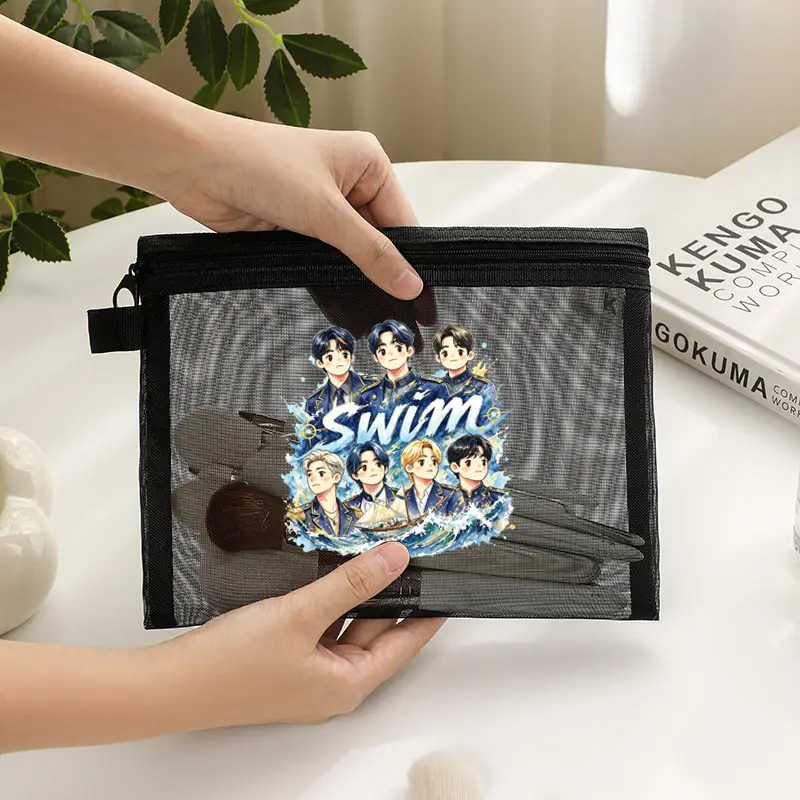 Arirang 2.0 World Tour Mesh Makeup Bag with A Zipper Spacious Storage Pouch Travel Ideal Vacation Bags Swim Album Kpop Fan Gift