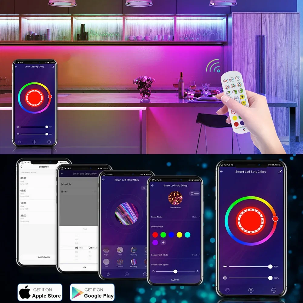 DC5V-24V TUYA Wifi LED RGB Controller Music Controller Double Output 24 Key IR Remote Controller For work with Alexa Google Home