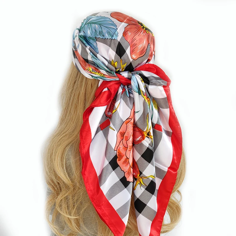 2022 Fashion Imitated Silk Scarf Ladies Outdoor Print Luxury Neck Hair Decorate Headband Scarf Outdoor Small Kerchief Soft Wrap