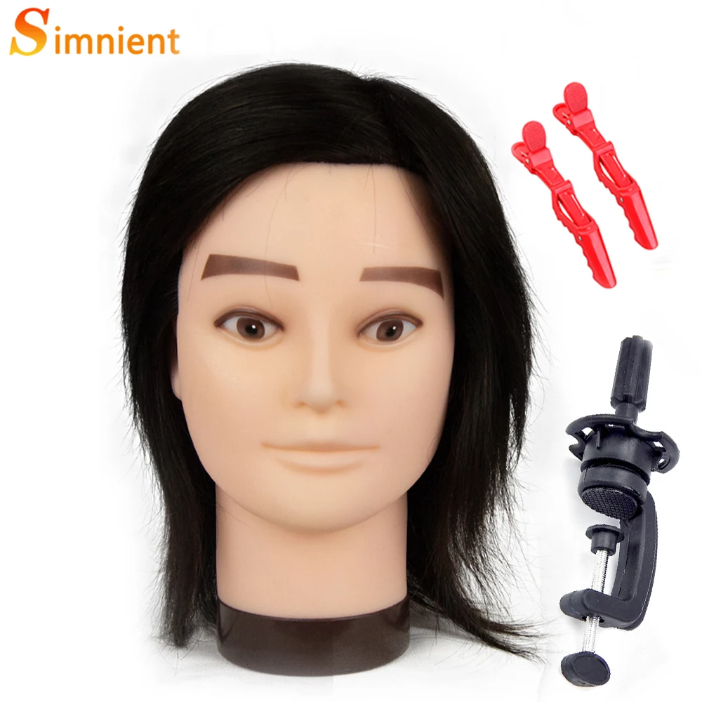 Simnient Male Mannequin Training Head With 100% Real Human Hair For Hairdressers Salon And School Hairdressing Practice Cutting