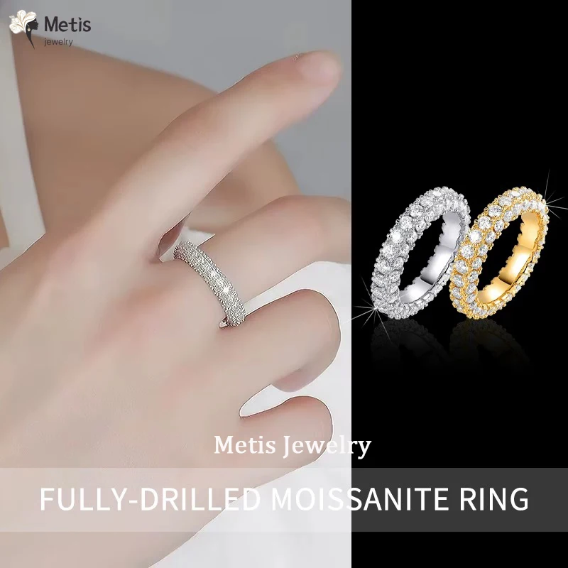 

Кольца с полным муассанитом, серебро S925, позолоченная пластина 18 карат, 3 ряда, выращенный в лаборатории бриллиант для женщин, обручальное кольцо, ювелирные изделия, сертифицированное GRA