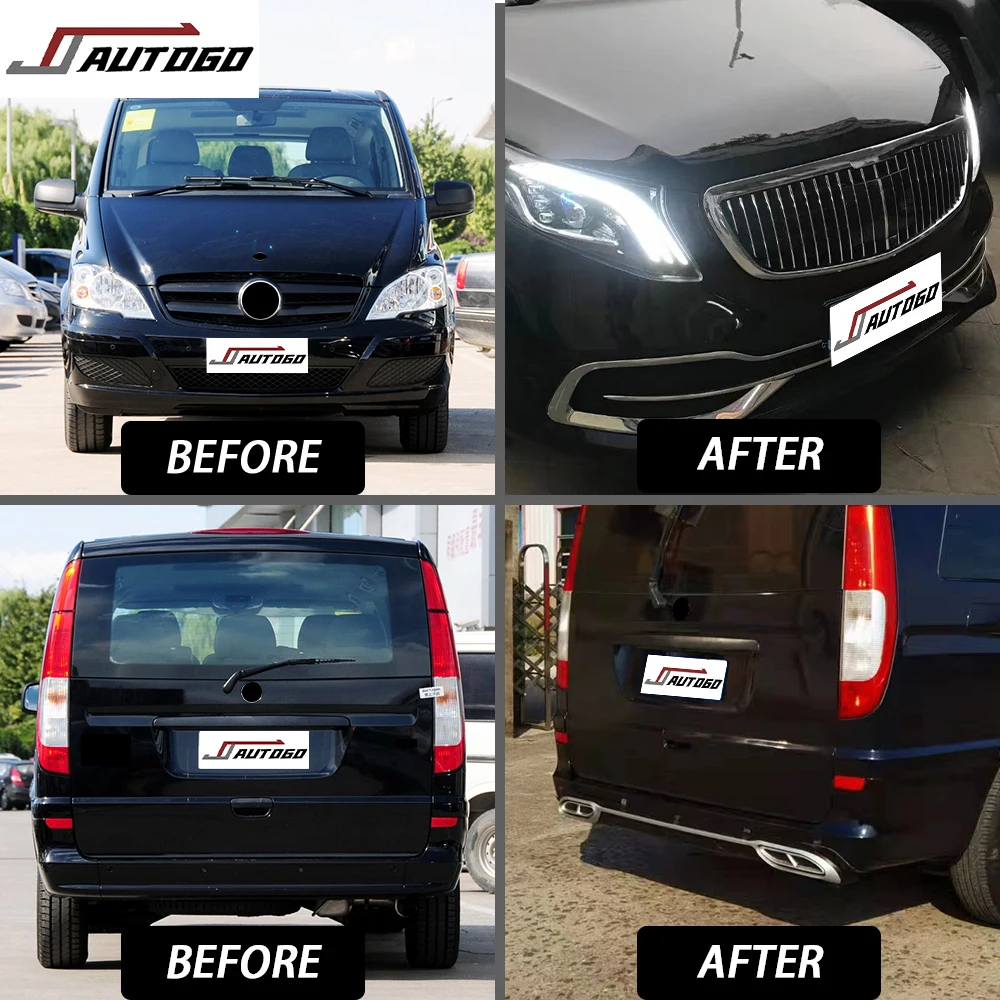 for  PP Material For Benz V-Class Vito Metris Vario Update to Maybach 2008-2015 Front+Rear Bumper+Grille and Head Light assembly