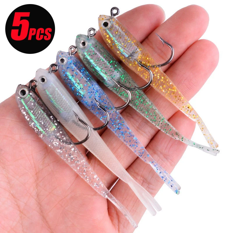 ANFS 5pcs Silicone Fishing Lures Soft Artificial Bait with Hooks for Saltwater and Freshwater