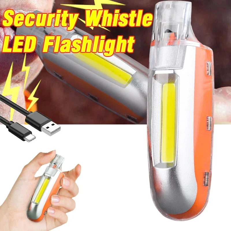 Outdoor Whistle LED Flashlight with 3 Modes COB Floodlight Torch USB Rechargeable Security Safey Warning Emergency Survival Tool