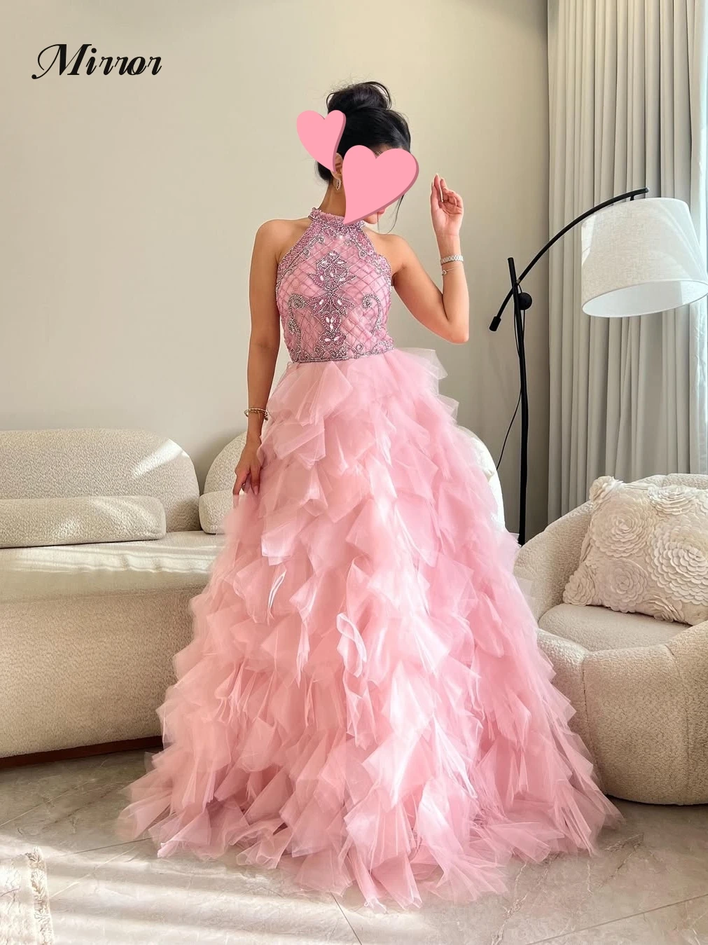 

Mirror Dress Elegant Vintage Sweet Pink Crystal Beads A-Line Stylish Customized Formal Occasion Prom Dress Evening Party Gowns