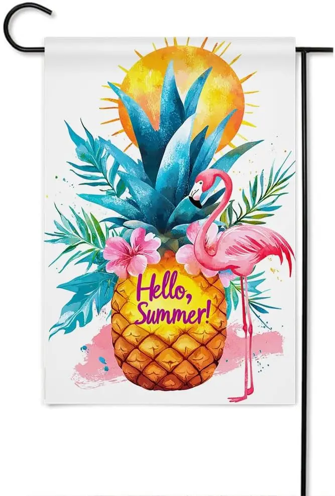 Gkyygk Flamingo Pineapple Hello Summer Welcome Garden Flag 12x18 Inch Banners Vertical Double Sided Small Yard Flag Burlap F LLE