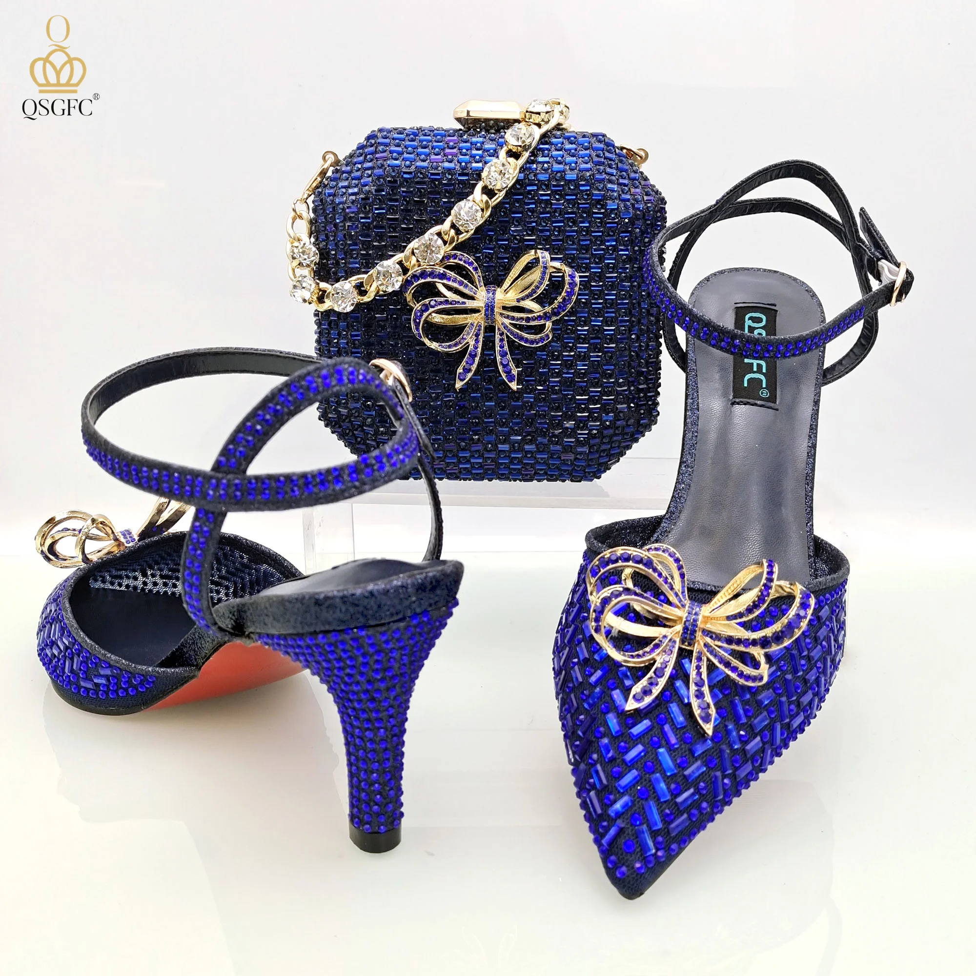 QSGFC Fashionable Small Bag With Stiletto Shoes High-Heeled Selected Big Rhinestone Sexy Shoes Beautiful Women Style Shoes