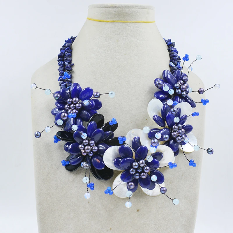 

2019-1-14# Newest design. Luxury necklace. Natural semi-precious stones, shells, pearls. Flower necklace 19"