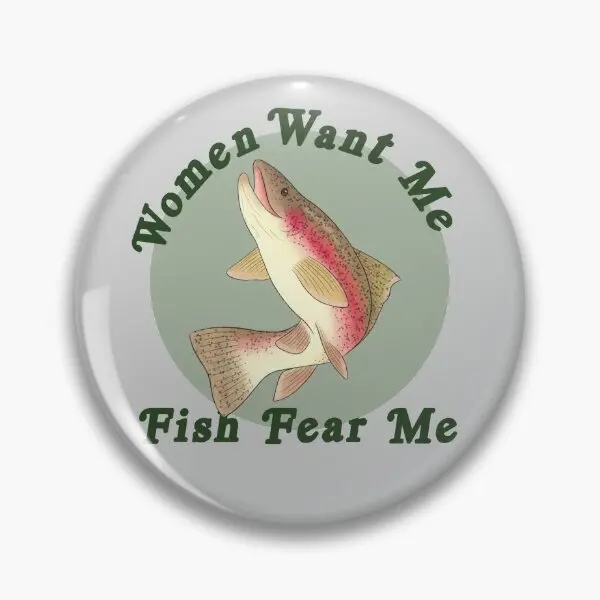 Women Want Me Fish Fear Me  Soft Button Pin Decor Jewelry Gift Creative Metal Badge Cartoon Lapel Pin Hat Fashion Collar Cute