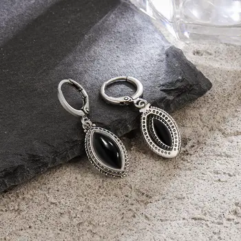 復古925純銀天然縟瑪瑙耳環,簡約黑色縟瑪瑙月光石復古吊墜耳環,精美珠寶,女士禮物 6 最佳銷售 黑月光石 - №6