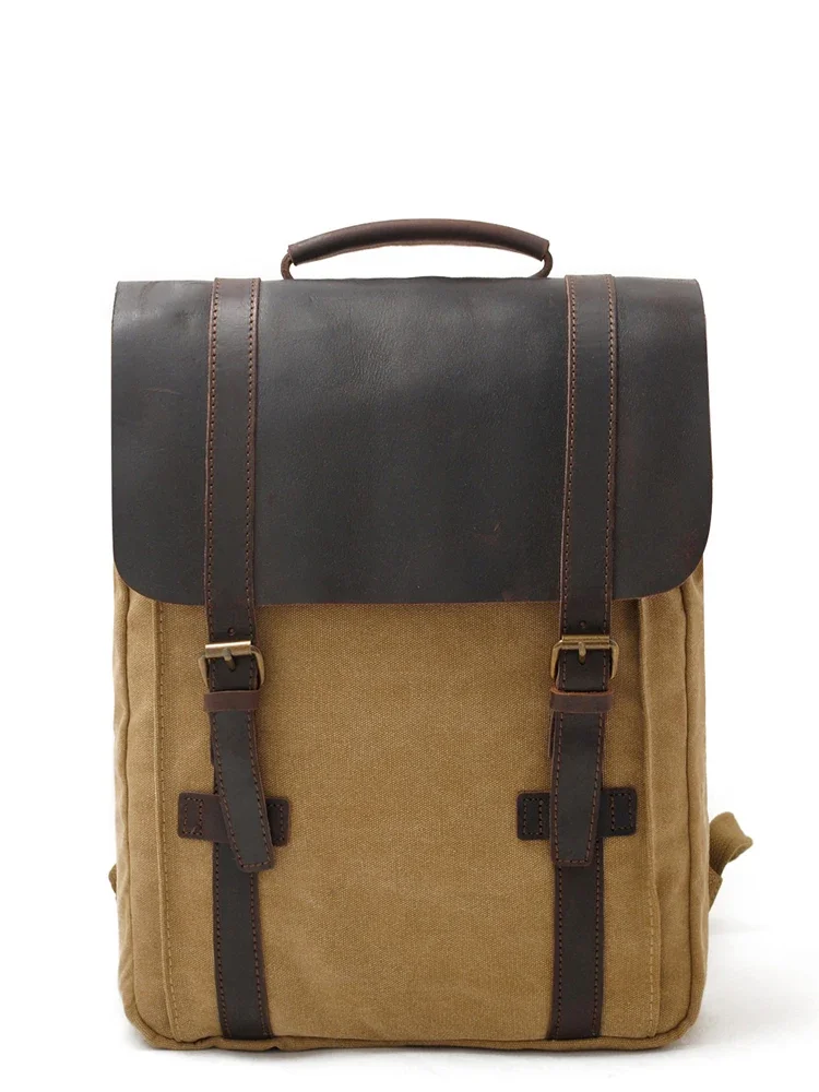 MUCHUANEurope Fashion Pure Cotton Canvas Leather Backpacks 14\