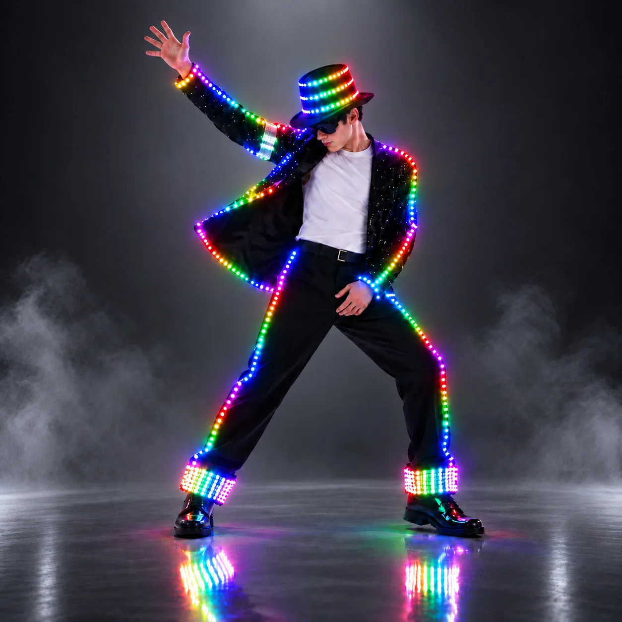 LED Costume Men's Kids Stage Performance Outfit Colorful Light Up Dance Suit Jacket Pants Hat Set Cosplay Halloween Party Wear