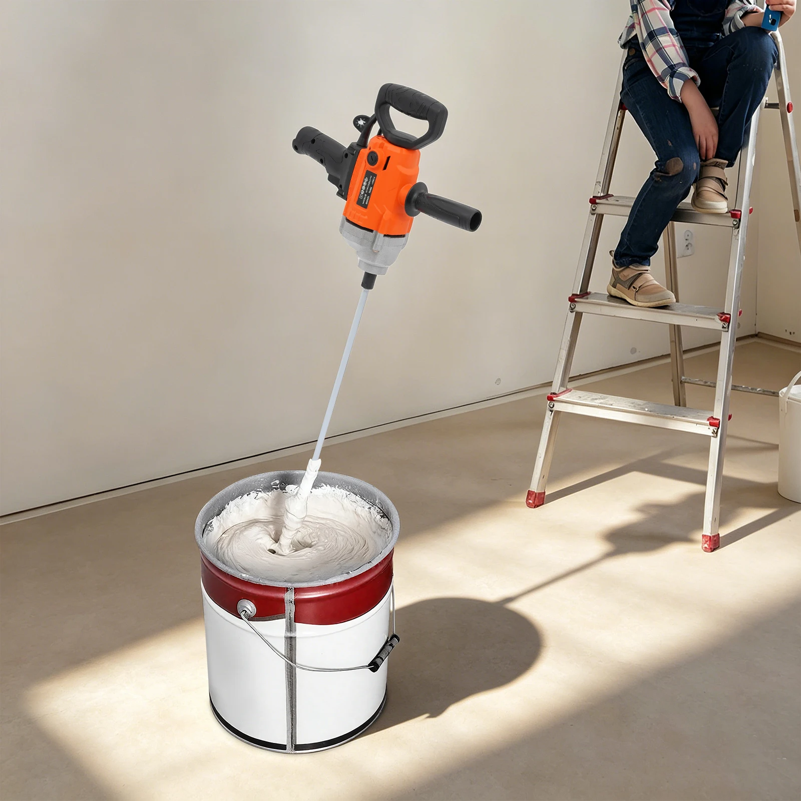 Electric Drill Mixer, Electric Mixing Drill Machine, Electric Mixer Drill with 2 Mixing Paddles for Construction Site Furniture Factory