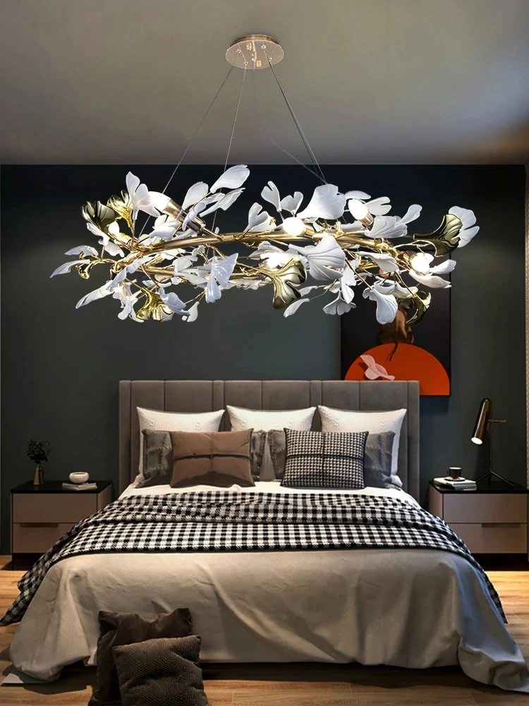 

Modern Tree Branch Crystal Chandelier For Dining Living Room Bedroom Kitchen Bar Ginkgo Leaf Gold Round Hanging Chandelier Light