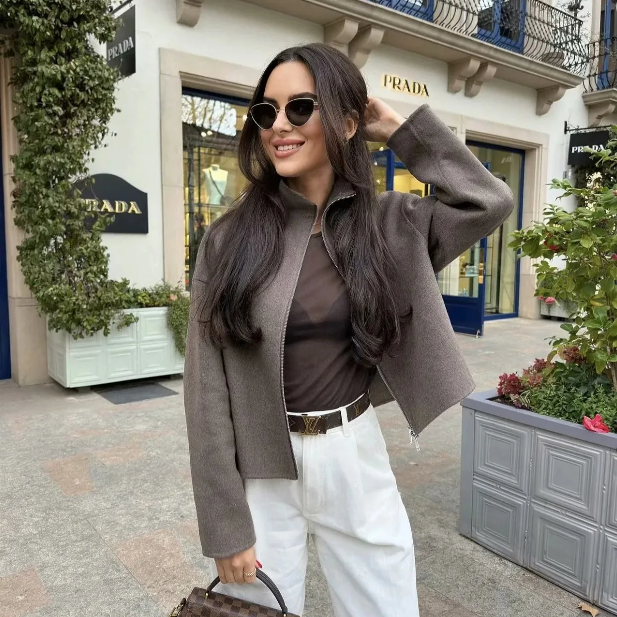 2025 Spring And Autumn Sports Stand Collar Loose Long Sleeve Women's Woolen Jacket Coat B88688