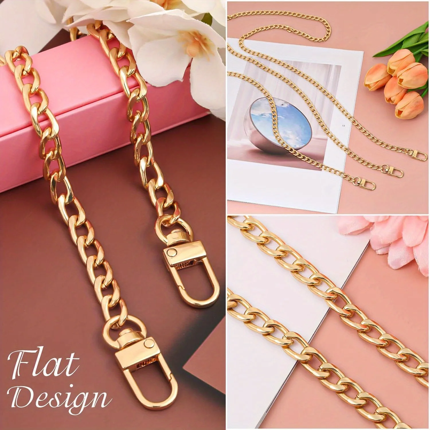 40-140cm Purse Chain Strap Flat Chain Strap Handbag Chains for Wallet Satchel Tote Bags Shoulder Bag Chain Replacement Strap