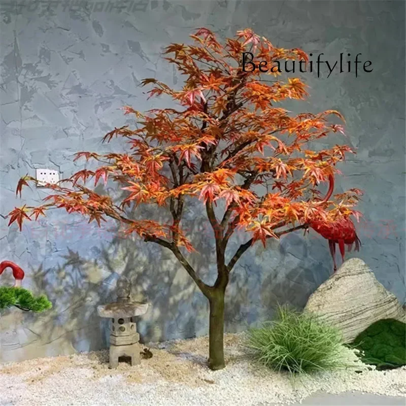 Y decoración hogar  Acer Palmatum Simulation Red Maple Leaf Fake Trees Large Plant Landscape Decoration