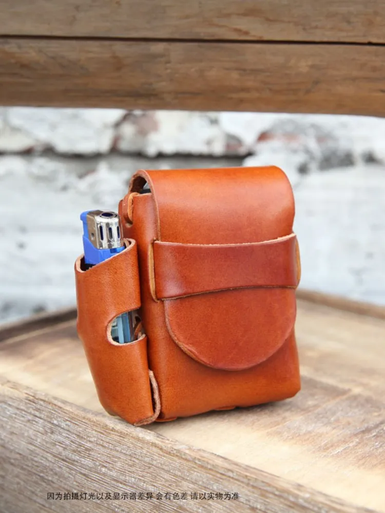 

Handmade for Lighter Cigarett Cowhide Protective Sleeve, Lighter Storage Belt Bag, Vegetable Tanned Leather Cigarette Case