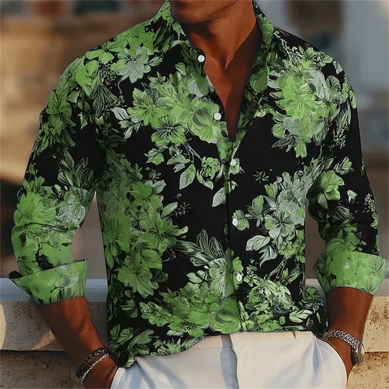 Men's Floral Print Neon Flower Shirt Hawaiian Vacation Everyday Street Lapel 3D Printed Lapel Shirt Black Pink Blue Purple - Image 4