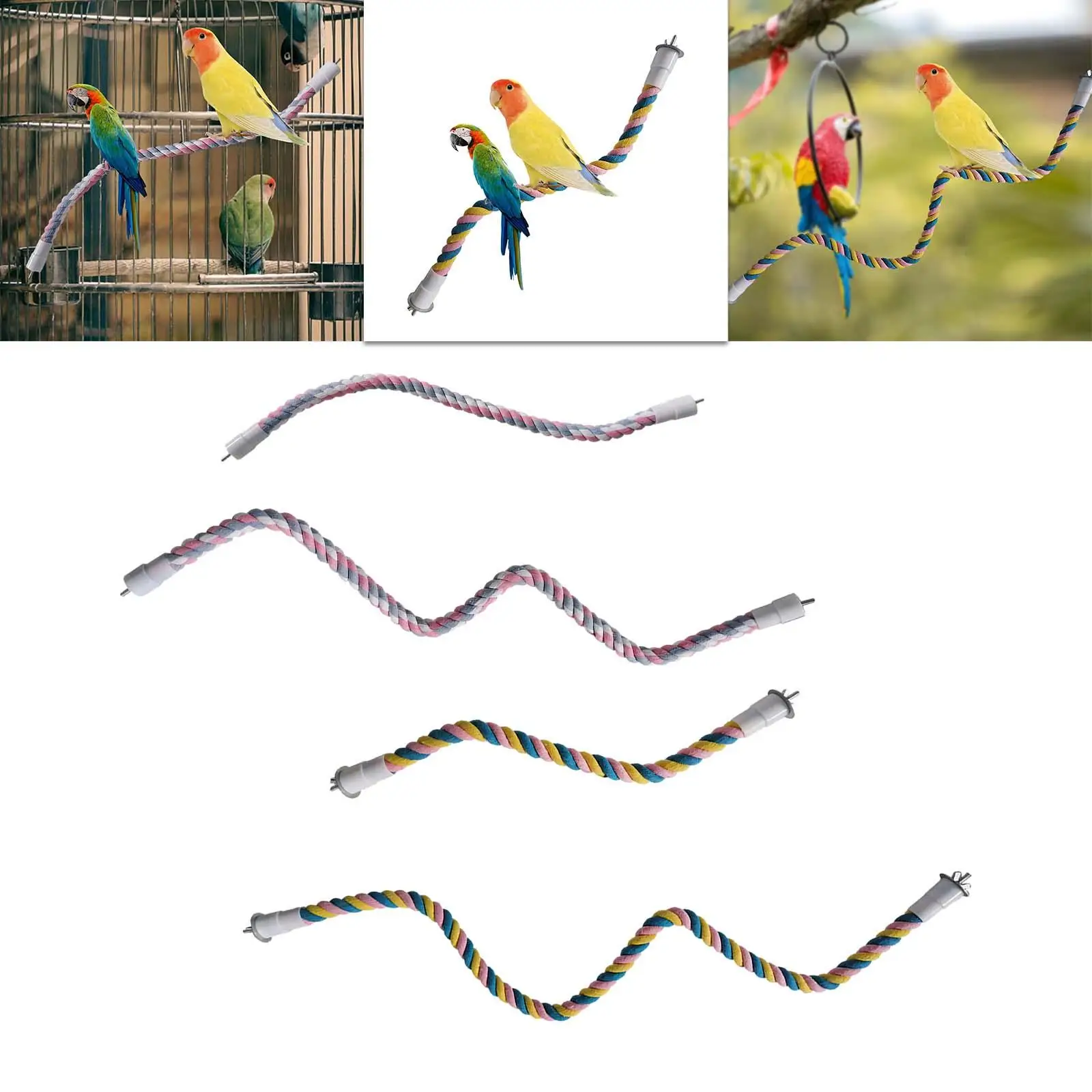 Rotate Cotton Rope Climbing Ropes Bungee Bird Toys Bird Rope Cotton Rope Bird Perch for Budgie Lovebird Cockatiel Finch Macaw