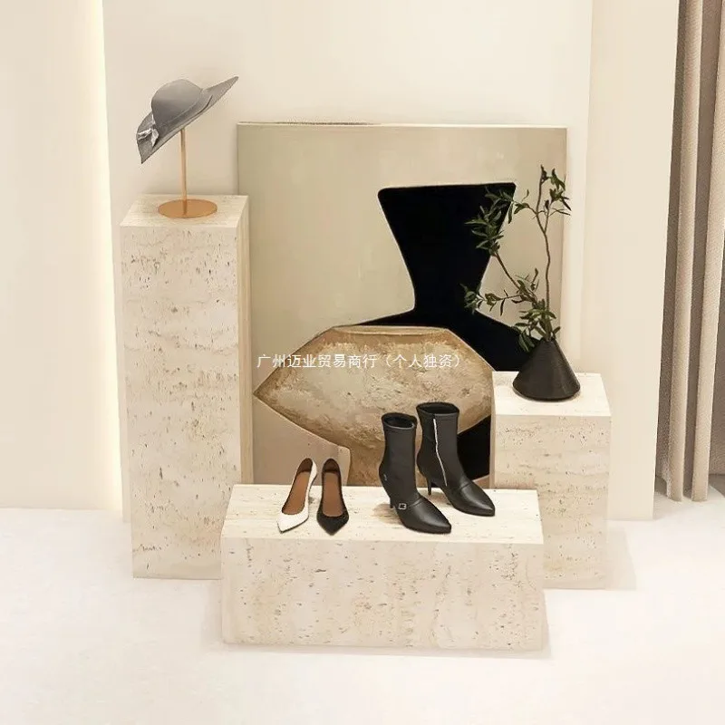 Platform display stand Clothing store Model window base Ornament jewelry Square display props Travertine wind heightening platfo