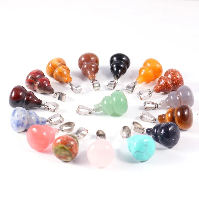 20pcs/ Bag Natural Stone Crystal Calabash Gourd Pendant Necklace Fashion Gemstone Pendants Necklace Jewelry Accessories