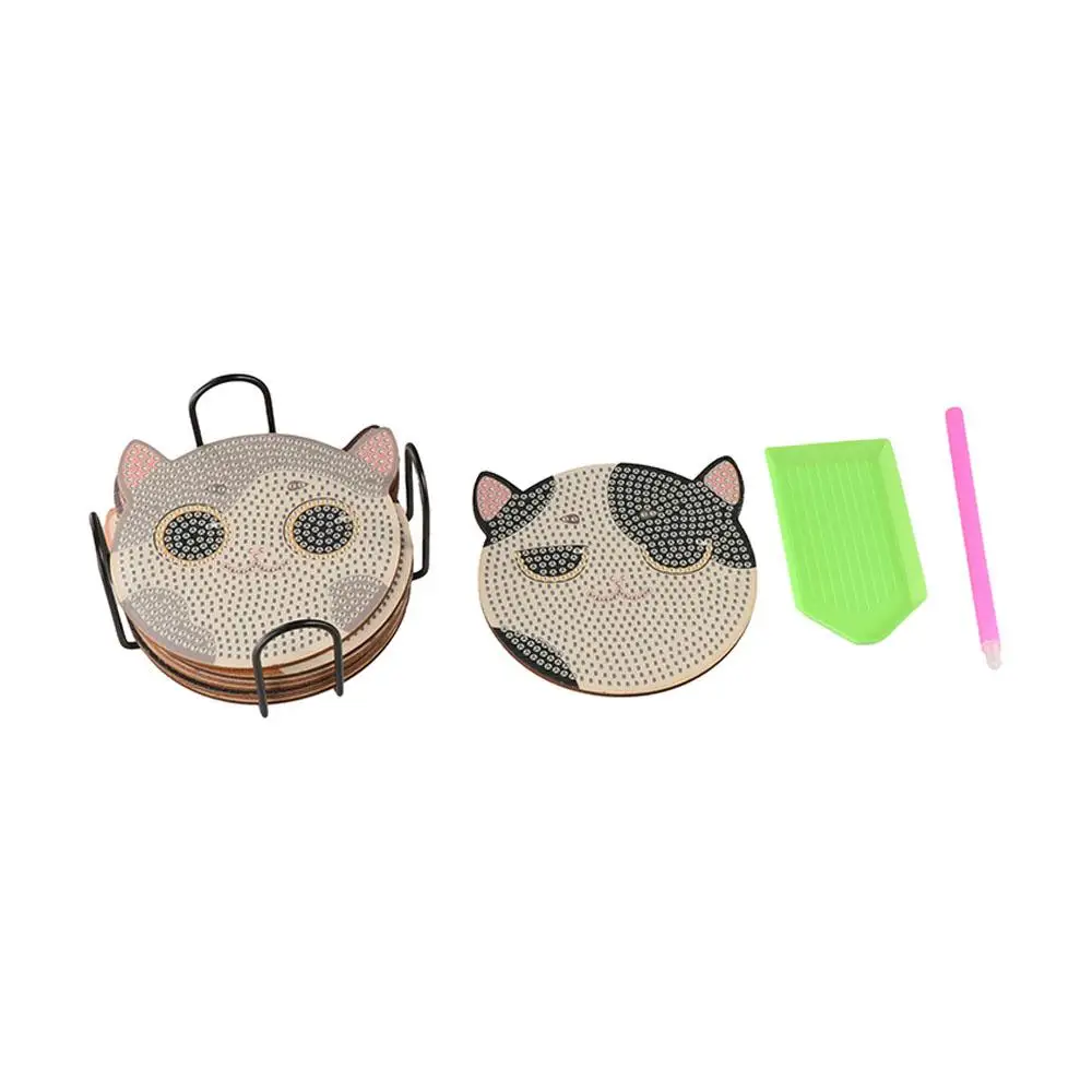 

Anti Slip DIY Diamond Painting Coasters Colorful Cute Diamond Art Coasters Material Pack Cartoon Creative DIY Cat Tablemat