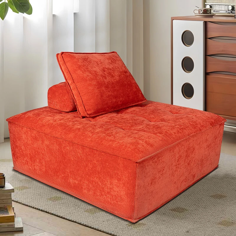 Sofá Individual Reclinable Tofu, Cuadrado, sin Marco, Compresible, Rojo, con Cojín Decorativo para Sala de Estar, Dormitorio, Tela para Hoteles