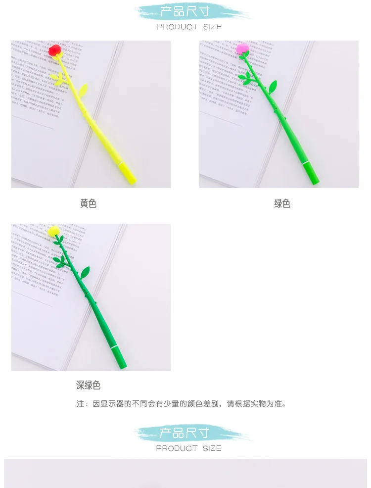 30pcs Rose Flower Gel Pen Wholesale Creative Simulation Soft Rubber Plant Flower Pens Students Black 0.5 Pen Learning Stationery