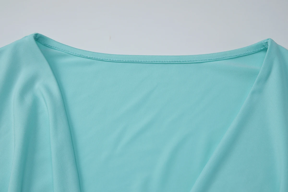 Hugcitar Damenmode, tiefer V-Ausschnitt, einfarbig, kurzärmelig, gerüscht, sexy Crop-T-Shirt, Top, Sommer, Strandurlaub, weibliches Outfit – Detail 5