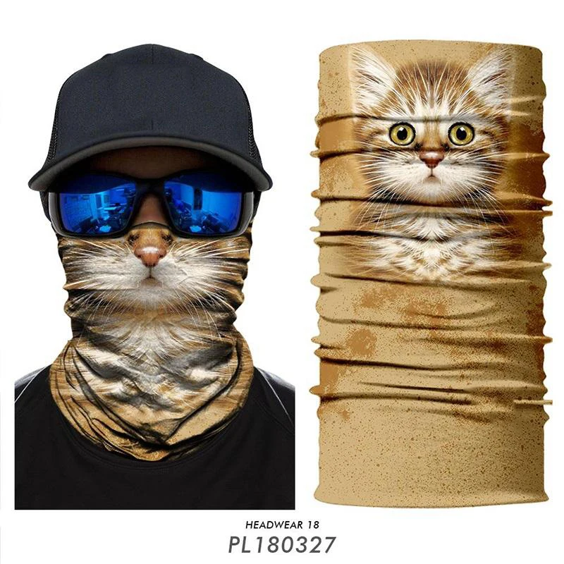 3D Animal Bandana Headband Lion Wolf Motorcycle Face Mask Cosplay Tiger Cat Neck Gaiter Cycling Balaclava Hiking Headwear Summer