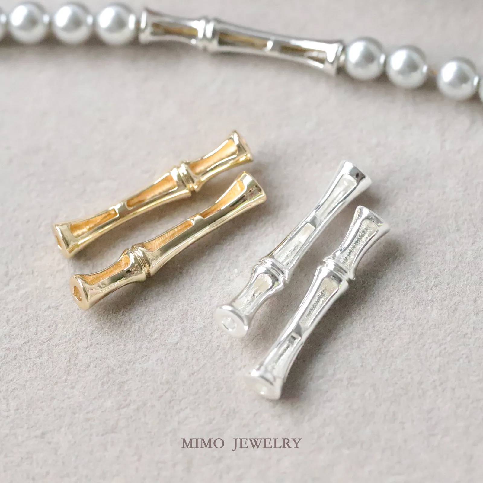 Cold Wind Beaded Bamboo Knot Tube Necklace Bracelet Charms Pendant Supplies DIY Hand Brass Gold Plated Accessories 29.5X5.2mm