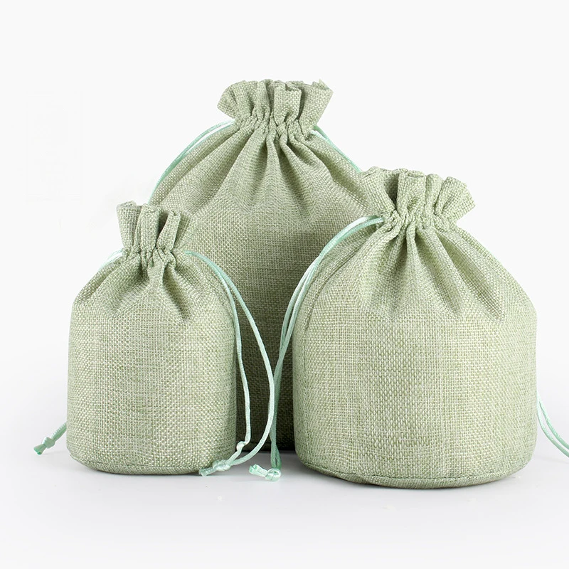 10pcs/lot Round Bottom Linen Bags Drawstring Pouches For Birthday Party Wedding Christmas Gift Packaging Bag Home Storage