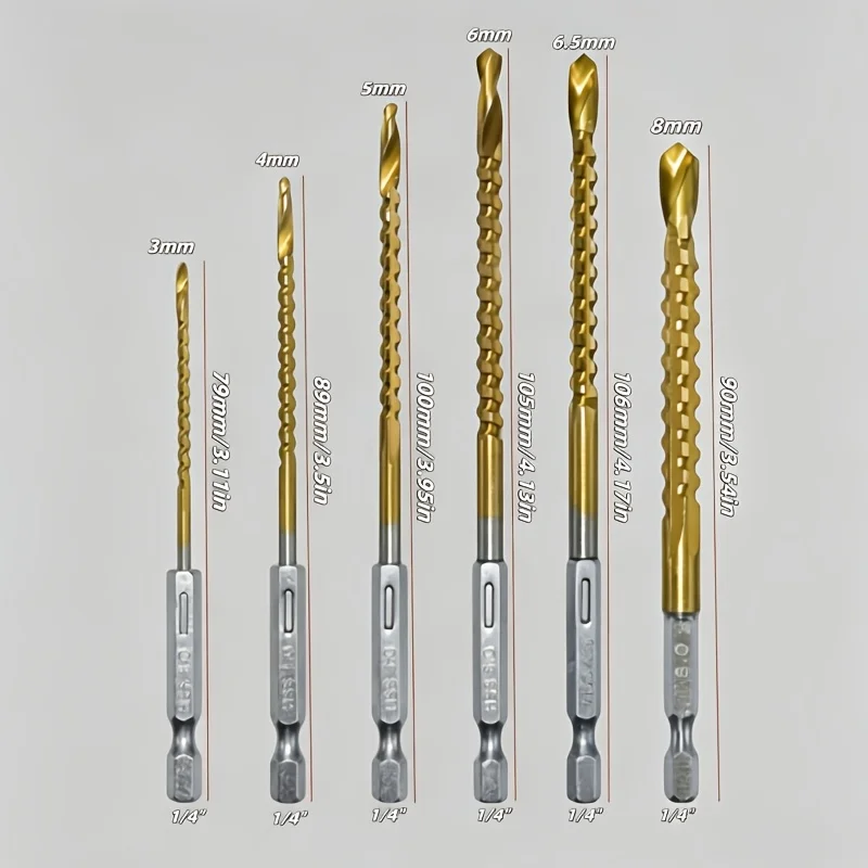6Pcs Multifunction Drill Bits for Wood Hex Shank Metal Drill Bit Titanium Auger Punch Tools Hole Saw Kit Professional Drills