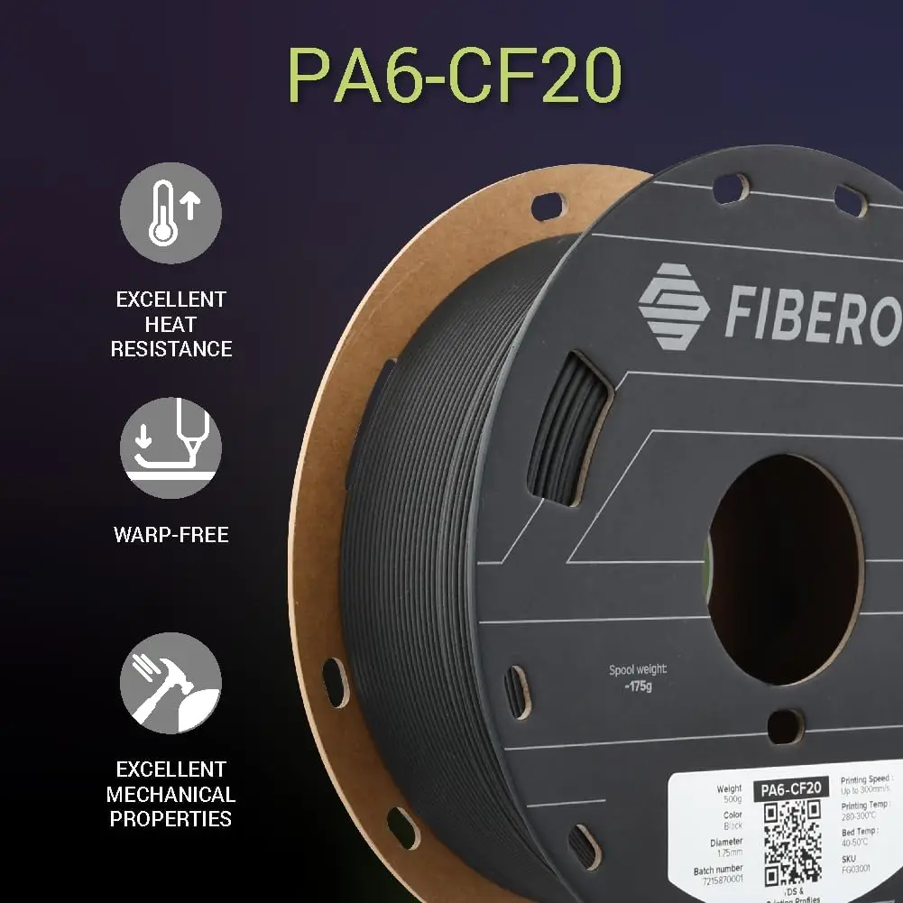 Polymaker Fiberon PA6-CF20 1.75mm 0.5kg Black Carbon Fiber Nylon 3D Printer Filament for Functional Metal Replacement